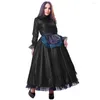 Vestidos casuais vestido vintage Party Princesa Renaissance Cosplay com Lace Black Wet Look Maxi Mulheres Flare Vestidos longos