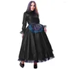 Vestidos casuales Vestido vintage Fiesta Princesa Renacimiento Cosplay con encaje negro Aspecto húmedo Maxi Mujer Manga acampanada Vestidos largos