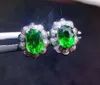 Stud Earrings Natural And Real Green Emerald Gemstone S925 Silver Women Fashion