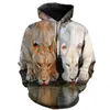 Men's Hoodies Animal Theme 3D Printing Hoodie Street Style Long Sleeve Round Neck Loose Plus Size Couple Cool Spring Top Coat