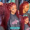 Perruque Lace Frontal Wig Deep Wave transparente bordeaux, cheveux naturels brésiliens Remy bouclés, couleur rouge, 13x4, T Part, pour femmes