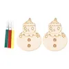 Décorations de Noël bricolage peint ensemble de copeaux de bois pendentif décoration d'arbre étiquette 2ML dessin animé bonhomme de neige Elk 02