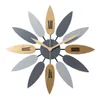 52cm Unique Wall Clock Nordic Style Leaf Pattern Mute Quartz Retro Silent Clock Brief Home Office Living Room Decor