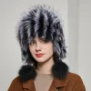 Berets JKP Real Natural Silver Fur Women Winter Hat Knitted Cap Bomber Female Ear Warm