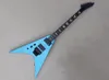 Linkshandblauwe v -vormige elektrische gitaar met EMG -pick -ups Rosewood Fretboard Floyd Rose Aangepaste services aanbieden