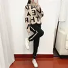 Women's Two Piece Pants Fashion Autumn Women 2 Pieces Sets Casual Letter Print Patchwork Loose Knitted Sweater Sports Harlan Suits Spring 221207