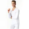 Men's Thermal Underwear Autumn Winter Bamboo Fiber V-neck Warm Long Johns Set For Men Ultra-Soft Solid Color Thin Men's Pajamas 7XL