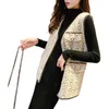 여자 조끼 여성 빈티지 패션 미드 길이 트위드 조끼 재킷 여성 우아한 버튼 양토 코트 재킷 v- 넥 조끼 펨메 스웨터 코트