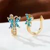 Hoop Earrings Aqua Blue Zircon Butterfly Rainbow Crystal Stone Boho Gold Color Wedding For Women Party Jewelry