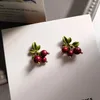 Brincos de backs estilo japonês fofo cranberry frutas cereja vermelha miçangas brejing rush rush small clip sem piercing em crianças