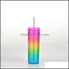 Tumblers Gradient 16oz Skinny Tumbler Akryl Tumblers Travel Mugg Beer Coffee Mugs With Lid Wll883 Drop Delivery Home Garden Kitchen Dhrzy