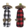 Bourgogne et Gris Clair Buffalo Plaid Bouteille Couverture Décoratif En Fausse Fourrure Manchette Chandail Porte-Bouteille De Vin Sacs Cadeaux Ornement De Fête JK2009XB