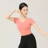 Scene Wear Adult Women Dance Tops Short Sleeve Crop Sports Shirt Yoga Fitness Running Shirts Costume Femme T-shirt