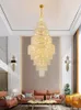 Modern Long Crystal Chandeliers Lights Fixture LED American Luxury Chandelier European Shining Droplight Home Villa Hotel Stair Way Lobby Hall Parlor Hanging Lamp