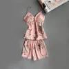 Women's Sleepwear 5PC Women Pajamas Sets Sexy Lace Satin Robe Bathrobe Trousers Shorts Lingerie Set With Chest Pads 2022