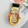 Étuis de téléphone à fleurs avec Bracelet pliant, coque de protection antichoc en cuir Rose pour Samsung Galaxy Z Flip3 Flip4 5G, corde en Vogue