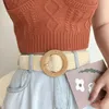 Cinture Cintura da donna ampia e semplice con bottoni tondi intrecciati in cotone e lino K716