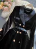 Costumes pour femmes Blazers manteau veste en velours hiver Double boutonnage à manches longues dames ceinture noire mince vêtements d'extérieur 221207