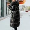 Jaquetas de lã de parka feminino com capuz zip com capuz de algodão com algodão acolchoado de bolso de bolso moda de moda longa casaco 221207