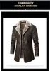 Winter Fleece Plush PU Trench Coats Fashion Business Casual Middle Long Suit Collar Men's Windbreaker Leather Jacket