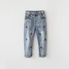 Trousers Girls Autumn Winter Cherry Printed Denim Pants Kids Jeans for Teenagers Ripped 3 12Years 221207