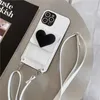 Collana Love Heart Custodie per iPhone 14 13 12 11 Pro Max XR XS 7 8 Plus SE2 SE3 Cordino regolabile Fessura per schede Portafoglio Frizione Staffa Cover posteriore Antiurto