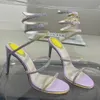 high heeled sandals for womens Rene caovilla luxury designer crystal rhinestone decorate ankle strap winding dress shoes 10cm stiletto heel