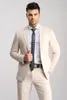 남자 정장 Folobe Costume Homme Custom Made Beige Mens Slim 3 PCS 신랑 복장을위한 결혼식 정장 블레이저 조끼 바지