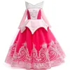 Meisjes jurken Sleeping Beauty Aurora Princess Jurk lange mouwen uit schouder kanten gewaad kinderen prachtige kerstcadeau fancy feest outfits 221208