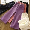 Trousers Winter Kids Thick Velvet Warm Pants for Girls Autumn Loose Corduroy Wid Leg Children Casual fits 4 14 Years 221207