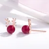 Studörhängen Real S925 Sterling Silver Natural Ruby Jewelry Earring for Women Casual Triangle Joyeria Fina Mujer