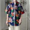 Men's Casual Shirts Flowers Printed Short Sleeve Button Down Hawaiian For Men Japanese Fashion Beach Shirt Mens Clothing Trends