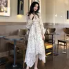 Casual Dresses Korean Version Of The Retro Long-sleeved White Dress Knee-length Skirt Bellflower Floral Chiffon Spring And Autumn