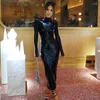 Casual Dresses Wet Look Black PU Leather Bodycon Dress Women Sexy Long Sleeve Crew Neck Wrapped Midi For Party Cocktail Street Outfit