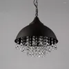 Pendant Lamps Industrial Black Vintage Lamp Iron Crystal Chandelier Lighting Ceiling Fixture Restaurant Cafe Kitchen Design