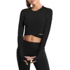 Active Shirts Crop Tops Women Yoga T-shirts Solid Sports Top Long Sleeve Running Sexy Exposed Navel Quick Dry Fitness Gym Sport Wear