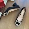 Formal shoes generous button crystal decoration shallow mouth low heel mule wedding PumpsLuxury Designer women's leather pointed buckle comfortable shoes