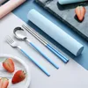 Dinnerware Sets 304 Stainless Steel Tableware Set With Box Chopsticks Spoon Thick Silver Portable Kitchen Cutlery Accessories