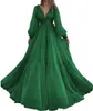 Long Puffy Sleeves Prom Dress V Neck A-Line Ball Gown Tulle Formal Evening Gowns Plus Size Arabic Aso Ebi Stylish Party Princess Formal