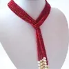 Biżuteria mody 5 mm czerwona koralowca białe koraliki perłowe oryginalny naszyjnik 50ich