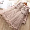 Girls Dresses Autumn Children Clothes Fake Mink Jacket Faux Fur Warm Lace Birthday Wedding Party Toddler Casual Vestidos 28 Yrs 221208