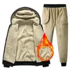 Moletons masculinos de terno quente de inverno engross homens mulheres roupas esportivas de lã térmica calças de molhas de molhas de rua do vento 2 casual 2