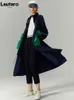 Women's Trench Coats Lautaro Spring Autumn Long Oversized Green Coat for Women with Big Pockets Drawstring Luxury Designer Fashion 221207