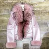 Women's Leather GTGYFF Womens Coat With Raccoon Fur Collar Short Locomotive Pearl Bright Surface Jacket Winter Warm Overcoat