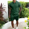 Men's Tracksuits Activewear Solid Color Short Sleeve Zip Lapel Polo Shirt and Shorts Set Casual Streetwear 2 Piece Summer 221208