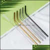 Conseguir canudos de alta qualidade 304 a￧o inoxid￡vel dourado ST reutiliz￡vel Metal Metal Bent Bent Straight Brush 149 V2 Drop Delivery Ho dhsux