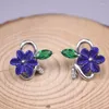 Boucles d'oreilles en argent véritable 925 pour femmes, bijoux coréens naturels, Lapis Lazuli, pierres précieuses, fleur, Style National