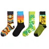 Men's Socks Men Sock Street Cartoon Leaf Flower Feather Tree Diamond Lattice Colorful Happy Funny Male Ventilation Cotton Skate Autumn