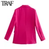Blazer da donna Blazer Traf Women abbigliamento Spring Autumn Autunno a conchiglia a conchiglia tasca rosa Office Chic Giacca giacca 221207