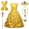 Meisjes jurken Sleeping Beauty Aurora Princess Jurk lange mouwen uit schouder kanten gewaad kinderen prachtige kerstcadeau fancy feest outfits 221208